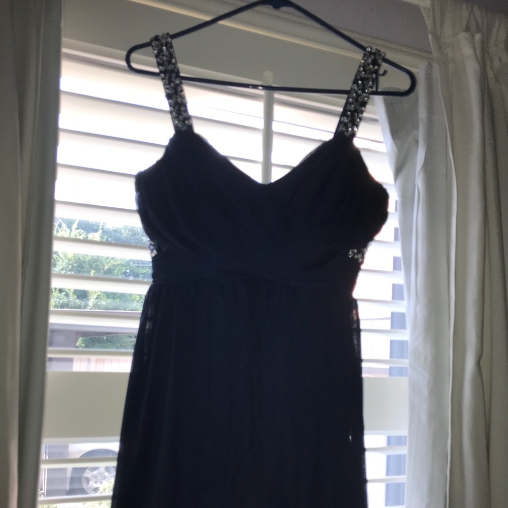 Beaded navy blue homecoming dress